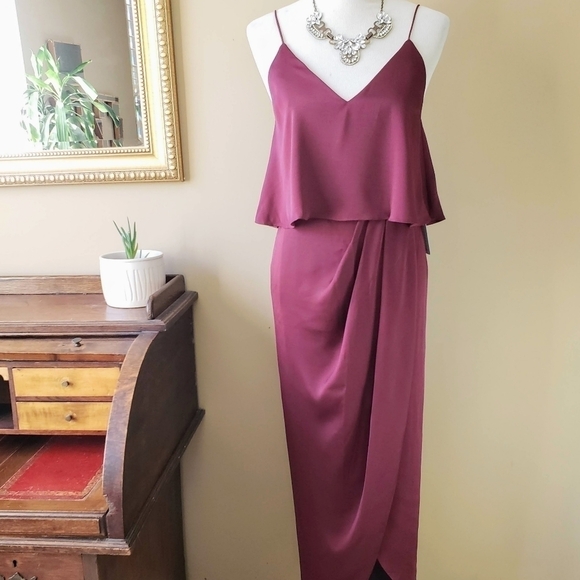 Shona Joy Luxe Cocktail Frill Dress Tulip Hem Garnet Burgundy Red Size 4 NWT - Picture 4 of 13